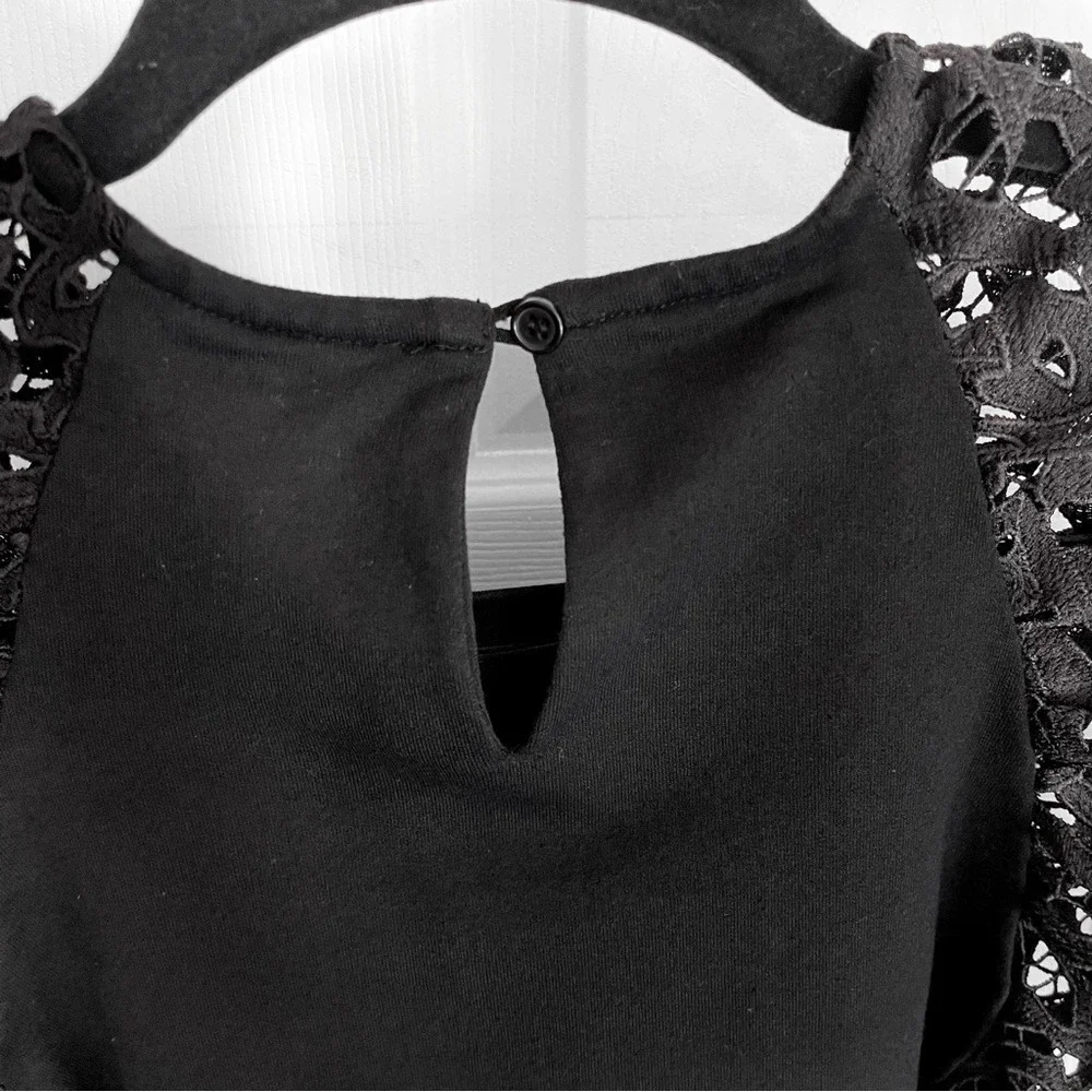 Anthropologie Dolan Balloon Sleeve Top Lace Cut Outs Black Sz S Boho‎ Volume